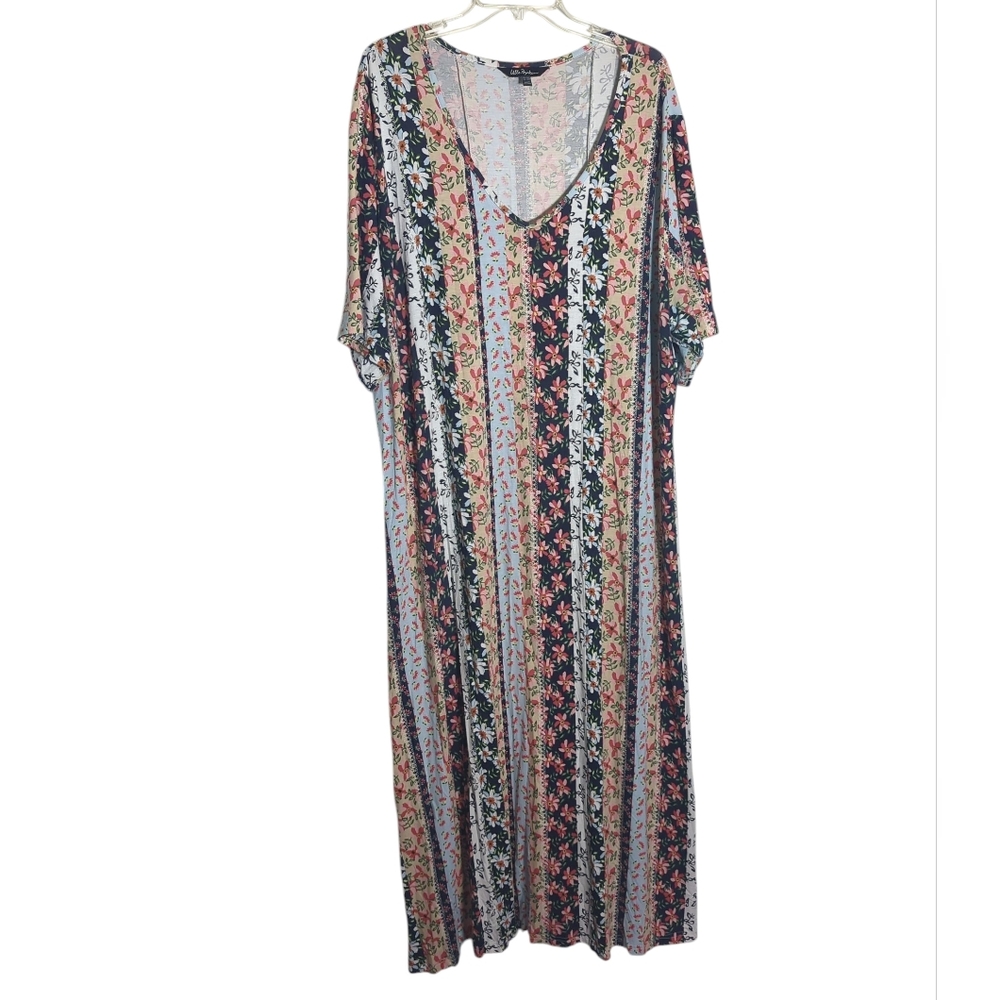 Ulla Popken Womens Maxi Dress Lagenlook Cottagecore Bloomcore Plus Size 24 26